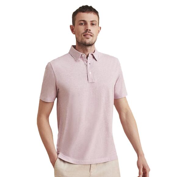 Faherty Movement Heathered Pink Short Sleeve Polo Shirt - Small - Picture 1 of 5